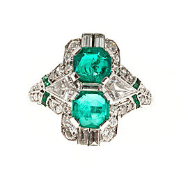 Vintage Antique Art Deco Platinum with 1.20ct Asscher Emerald & Diamond Ring Size 5