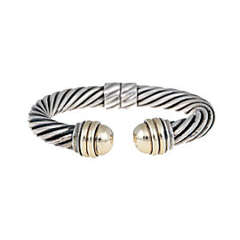 David Yurman Sterling Silver and 14K Yellow Gold Hinged Cable Bangle Bracelet