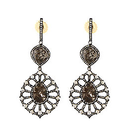 14K Yellow Gold & Sterling Silver Diamond Drop Earrings