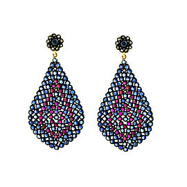 14k Yellow Gold Ruby and Blue Sapphire Drop Earrings