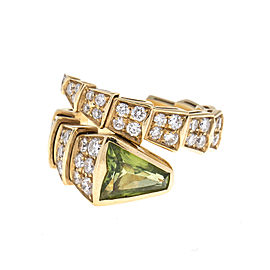 Bulgari 18k Yellow Gold Serpenti Diamond and Peridot Ring Size Small