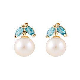 14K Yellow Gold 0.20ct. Blue Topaz and Pearl Earrings