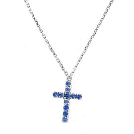 Cartier 18K White Gold Blue Sapphire Cross Pendant Necklace