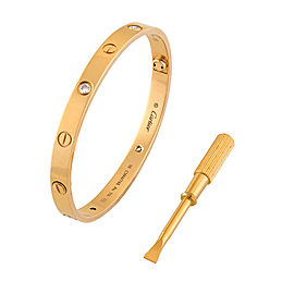 Cartier 18K Yellow Gold 4 Diamond Love Bracelet Size 18