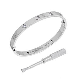 Cartier Love 18K White Gold 0.04 Ct Diamond Bracelet Size 17