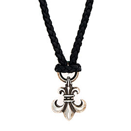 Chrome Hearts Braided Leather 925 Sterling Silver Fleur de Lis Necklace