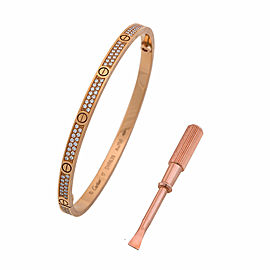 Cartier Love 18k Rose Gold Pave Diamond Small Model Bracelet Size 17