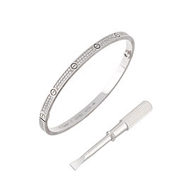 Cartier Love Small Bracelet 18k White Gold Pave Diamond Size 17