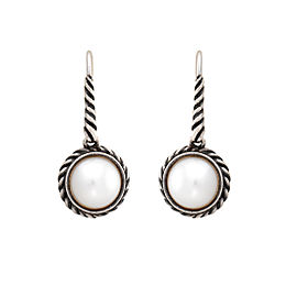 David Yurman 925 Sterling Silver Pearl Cable Drop Earrings