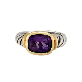 David Yurman Metallic Noblesse 14k Yellow Gold Sterling Silver Amethyst Ring Size 7