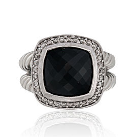 David Yurman Sterling Silver Onyx Albion with Diamonds Ring Size 7