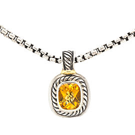 David Yurman Sterling Silver Citrine Pendant Box Chain Necklace