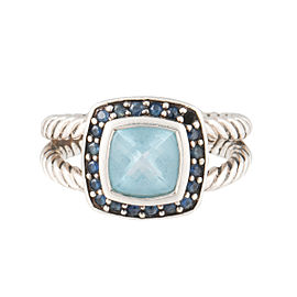 David Yurman Petite Albion Sterling Silver Blue Topaz and Pave Blue Sapphire Ring Size 5