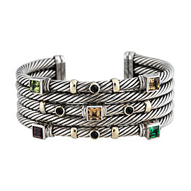 David Yurman Sterling Silver and 14K Yellow Gold Multi Gem Stones Renaissance Cuff Bracelet