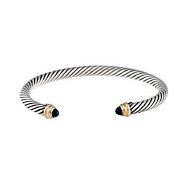 David Yurman Sterling Silver With 14K Yellow Gold and Cabochon Onyx 5mm Cable Cuff Bracelet