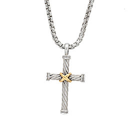 David Yurman Sterling Silver & 18K Yellow Gold Cable Cross Pendant Necklace