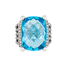 David Yurman Sterling Silver with Blue Topaz and 0.13ctw Diamonds Wheaton Ring Size 7