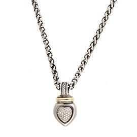 David Yurman 925 Sterling Silver 14K Yellow Gold 0.60ctw Diamond Heart Pendant Necklace