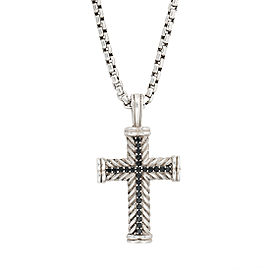 David Yurman Sterling Silver with 0.65ctw Black Diamond Chevron Cross Pendant Necklace