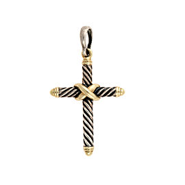 David Yurman 925 Sterling Silver 14K Yellow Gold Cross Pendant