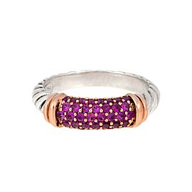 David Yurman Sterling Silver and 18K Yellow Gold Pink Sapphire Cable Candy Metro Ring Size 7.25