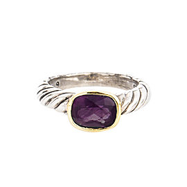 David Yurman 14K Yellow Gold and Sterling Silver Checker Board Amethyst Ring Size 5