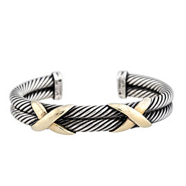 David Yurman Sterling Silver and 14K Yellow Gold X Cable Cuff Bracelet