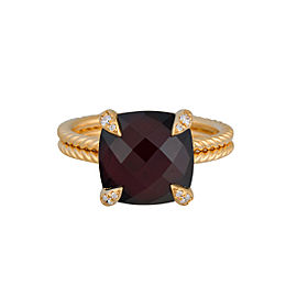 David Yurman 18k Yellow Gold Garnet and Diamonds Châtelaine Ring Size 7