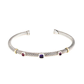 David Yurman 18K Yellow Gold and Sterling Silver Amethyst Cable Cuff Bracelet