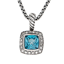 David Yurman Petite Albion Sterling Silver with Blue Topaz and Diamonds Pendant Necklace