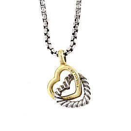 David Yurman Sterling Silver and 18k Yellow Gold Double Heart Necklace