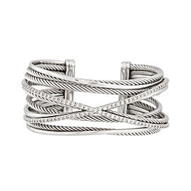 David Yurman Sterling Silver with 0.65ctw Diamonds Crossover Four-Row Cuff Bracelet