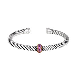 David Yurman Sterling Silver and 18K Rose Gold Pink Sapphire Cable Bracelet