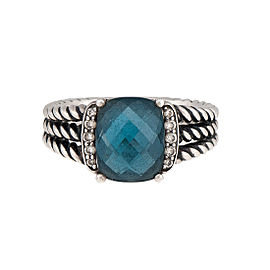 David Yurman 925 Sterling Silver Blue Topaz 0.08ctw Diamond Ring Size 7