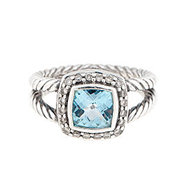 David Yurman Sterling Silver Blue Topaz and 0.10ct. Diamond Albion Ring Size 5.5