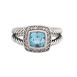 David Yurman Petite Albion Blue Topaz and Diamonds Ring Size 6.5