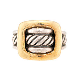 David Yurman Sterling Silver 18K Yellow Gold Buckle Ring Size 6.75