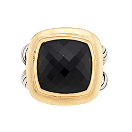 David Yurman Sterling Silver 18K Yellow Gold Onyx Albion Ring Size 5.75