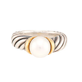 David Yurrman Sterling Silver Cultured Pearl Cable Ring Size 5.75