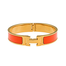 Hermes Gold Tone Orange Enamel Narrow Clic Clac Bracelet