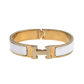 Hermes Gold Tone White Clic Clac Bracelet