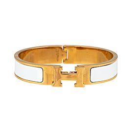 Hermes Gold Tone White Enamel Clic Clac Bracelet