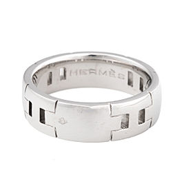 Hermes 18K White Gold 'H' Logo Ring Size 9