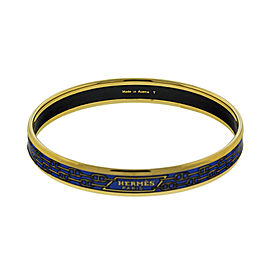 Hermes Printed Enemal Blue Links Gold Tone Cuff