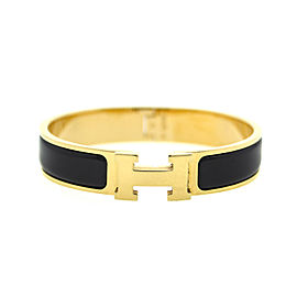 Hermes H Black Enamel Clic Clac Gold Tone Bracelet