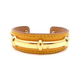 Hermes Gold Tone Metal Brown Leather Bracelet