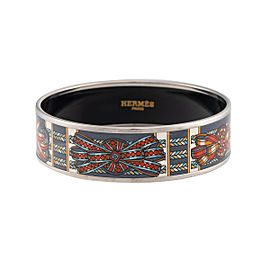 Hermes Palladium and Enamel Ribbon Print Wide Bracelet