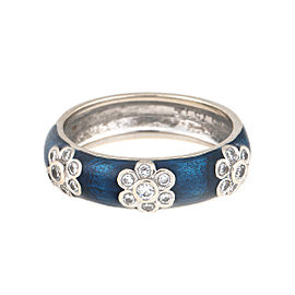 Hidalgo 18K White Gold and 0.20ct. Diamond Blue Enamel Ring Size 6