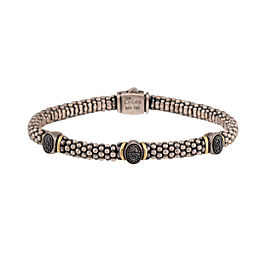 Lagos 925 Sterling Silver 18K Yellow Gold 0.20ctw Black Diamond Bracelet