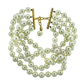 Chanel Simulated Glass Pearl Choker Necklace